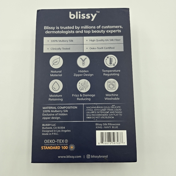 NWT Blissy Mulberry Silk Pillowcase, Navy Blue, Standard/Queen or King Size - Picture 6 of 7